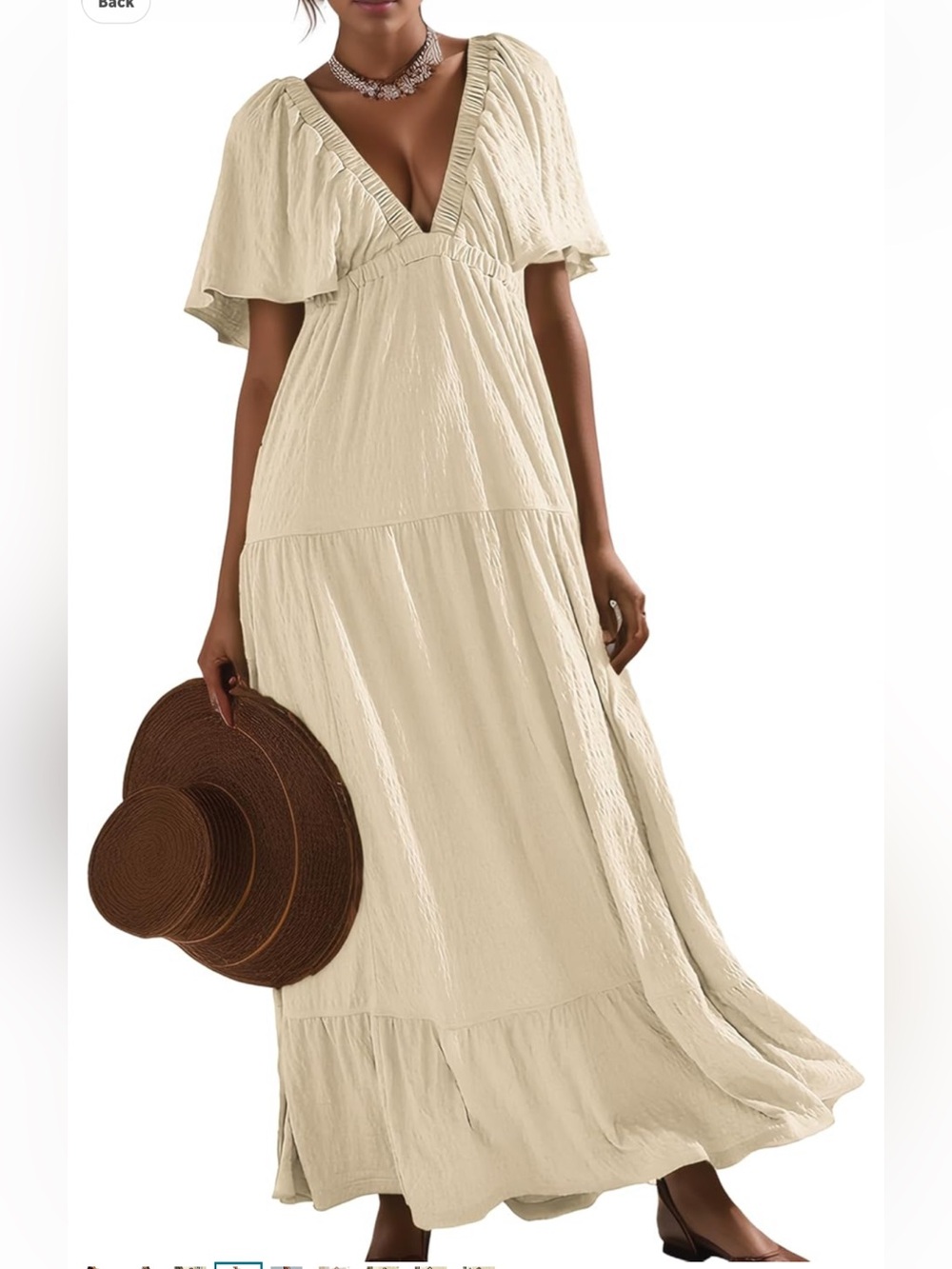 New deep V cream colored flutter sleeve maxi dress - Picture 1 of 5
